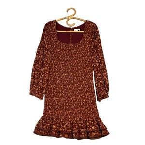 Lost + Wander | Floral Smocked Long Sleeve Mini Dress Size M